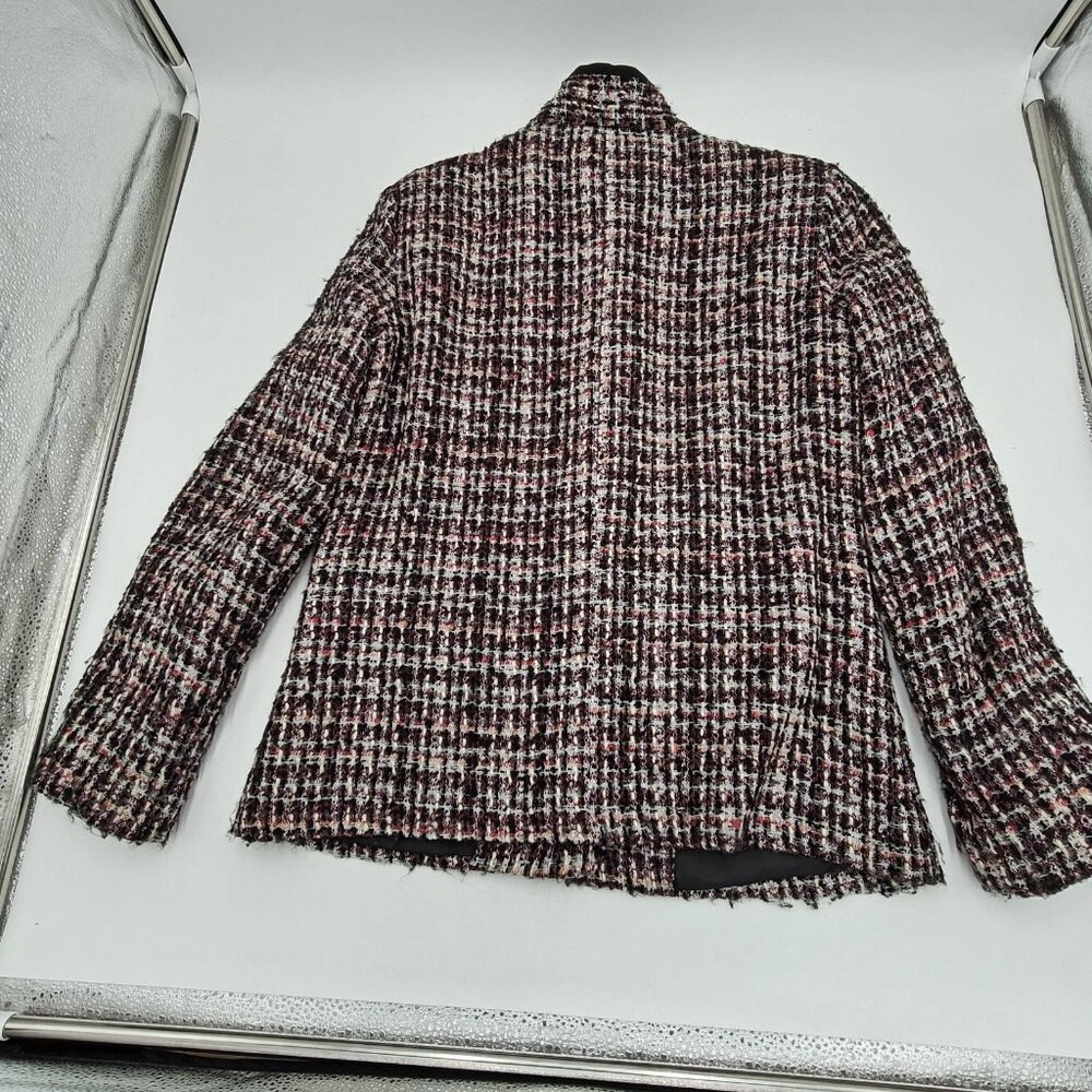 Anne Carson Size S Multicolor Tweed Plaid Blazer 3D Floral Accent Silk Blend VTG - Picture 3 of 6
